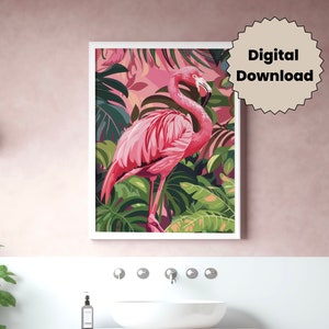 Flamingo art design, flamingo bathroom print, flamingo poster, flamingo animal prints, vintage bathroom signs, toilet poster, bathroom decor