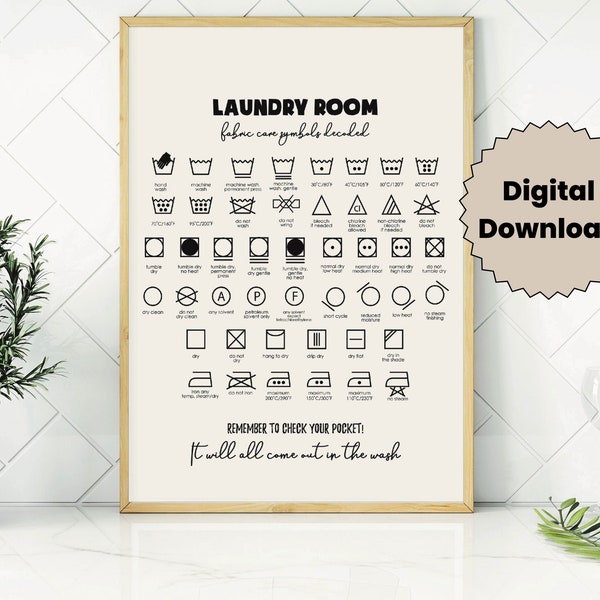 Laundry Care Symbol Guide, Utility Room Wall Art Decor,  Laundry Print, Utility Room Prints, Home Decor, Laundry Room Decor