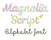 Magnolia Script Embroidery Font with star Embroidery Designs,4 sizes ,Satin Stitch Embroidery,Script Embroidery font,PES and DST,Script Font