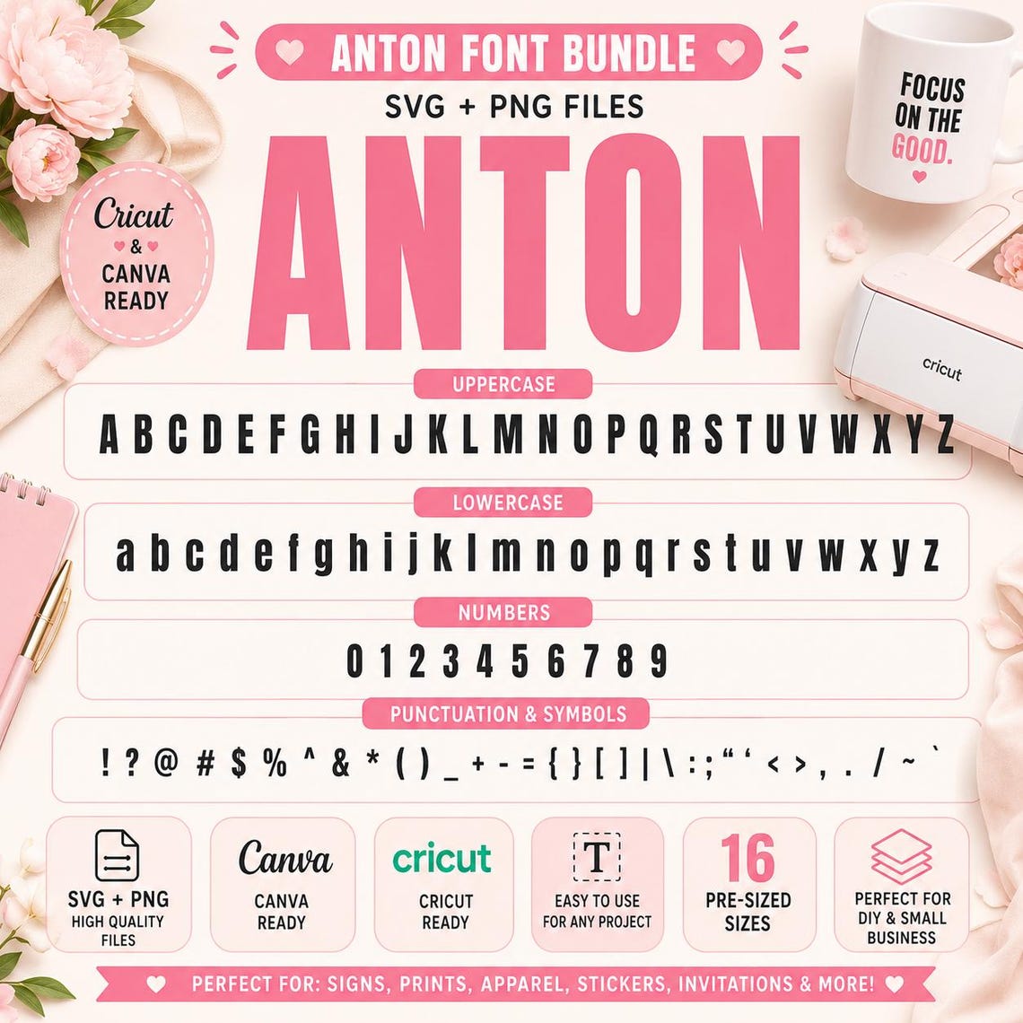 Anton SVG Font Bundle, Ttf Otf PNG, Canva Alphabet, Cricut Letters SVG ...