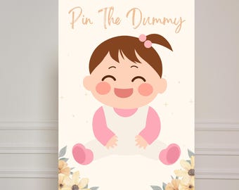 Speld het dummy babyshowerspel - afdrukbare bloemen babyshoweractiviteit - wilde bloementhema - direct downloaden - babyshower meisje BS1003.