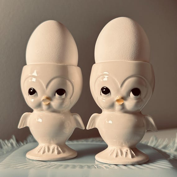 Vintage Anthropomorphic Chick Egg Cups – Set of 2, Mid Century Japan