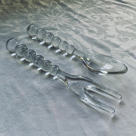 Vintage Imperial Candlewick Glass Salad Serving Glass Utensil Set