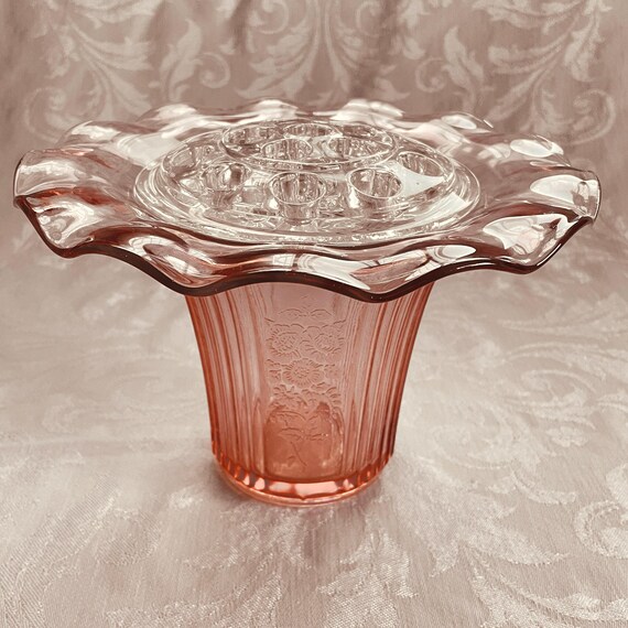 Rare Pink Depression Glass 5" Flower Vase Sweet Pea Mayfair Pink by Anchor Hocking, Vintage Home Decor & Tableware