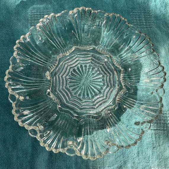 Art Deco Deviled Egg Platter • Anchor Hocking 896 Clear Glass • Mid-Century Party Tray • 1950s Scalloped Server