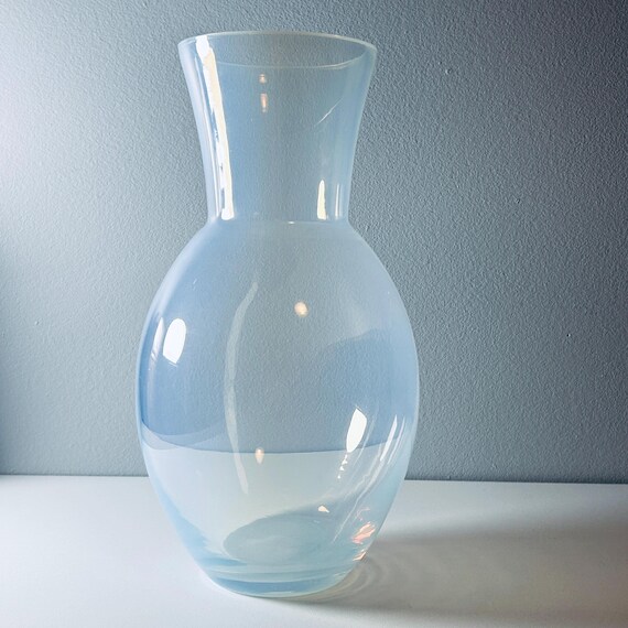 Mid-Century Italian Opalescent Glass Vase, Soap Bubble Blue, Murano Attributed Art Glass