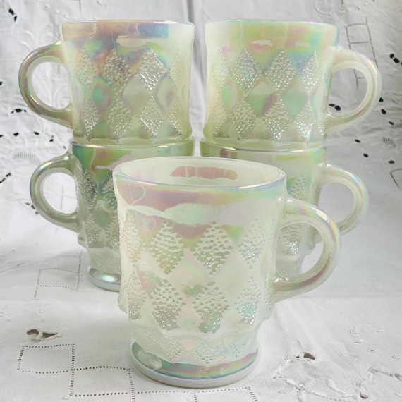 Fire King Kimberly Mug: Iridescent Pearl Aurora Borealis, 1970s Retro Collectible
