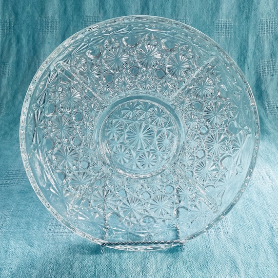 French Vintage 10" Serving Platter Daisy and Button Crystal - Stylish 5 Section Relish Tray for Entertaining