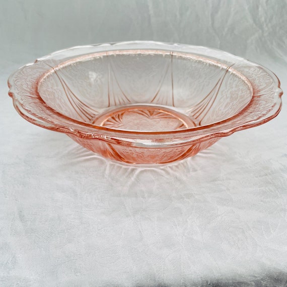 Vintage Pink Depression Glass Serving Bowl by Hazel Atlas - Royal Lace 10" Large Fruit Bowl Pink, 1930s Pink Depression Era Glassware