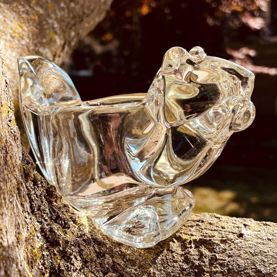 Crystal Squirrel Votive Candle Holder • Woodland Forest Animal Decor • Indiana Glass for Avon Clear Lead Glass • 1980s Vintage Home Accent