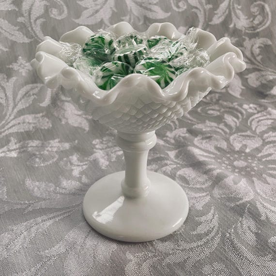 Vintage Westmoreland Milk Glass Compote: English Hobnail Pattern Candy Dish - Made in USA