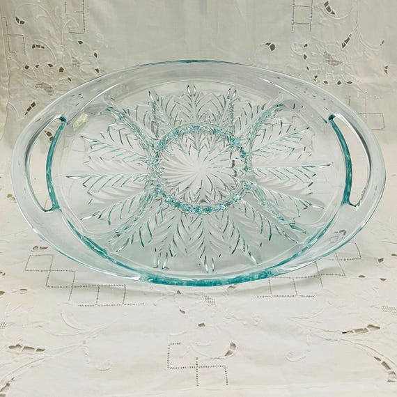 1940s Aqua Depression Glass Platter - Starlight Blue Relish Tray by Jeannette Glass Co. - Elegant Vintage Serveware