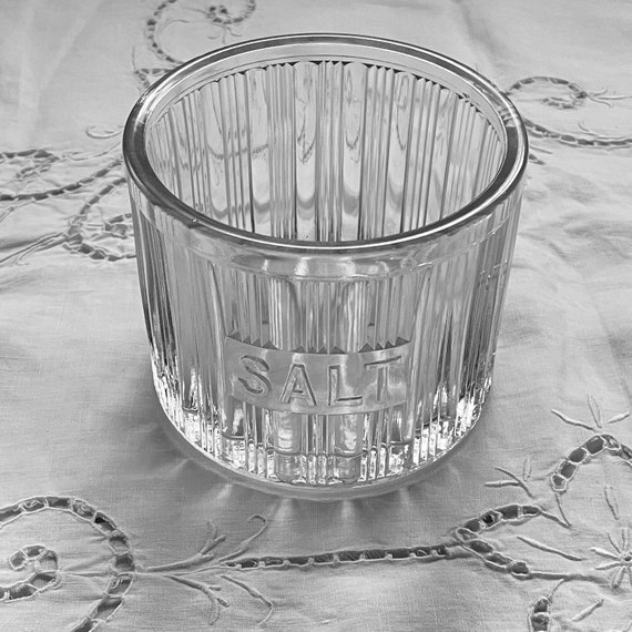 Antique Hoosier Cabinet Salt Jar: Ribbed Glass Kitchen Canister