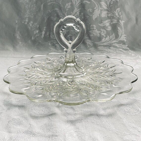 Vintage Jeannette Glass Feather Pattern Tray: Mid-Century Dessert Server