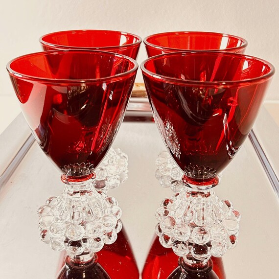 Set of 4 Vintage 1950s Cocktail Glasses, Berwick-Boopie-Ruby Red by Anchor Hocking