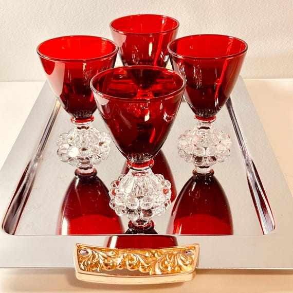 Set of 4 Vintage 1950s Cocktail Glasses, Berwick-Boopie-Ruby Red by Anchor Hocking