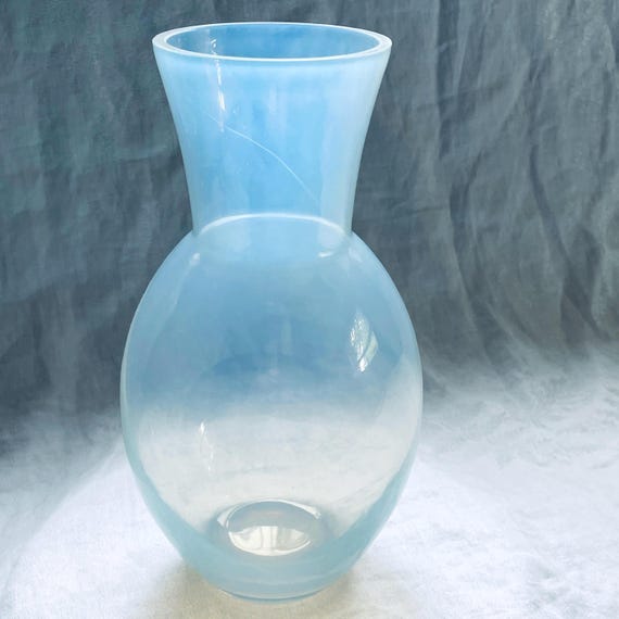 Vintage Mid Century Opalescent "Soap Bubble" Opaline Glass Vase • Hand Blown Art Glass • Murano Style Italy • Elegant Minimalist Home Decor