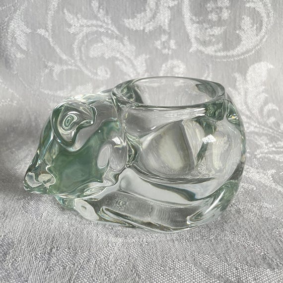 Sleeping Kitty Crystal Candle Holder from Indiana Glass Co. Cat Lover Gift