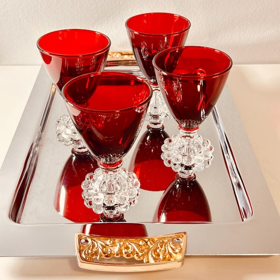 Set of 4 Vintage 1950s Cocktail Glasses, Berwick-Boopie-Ruby Red by Anchor Hocking