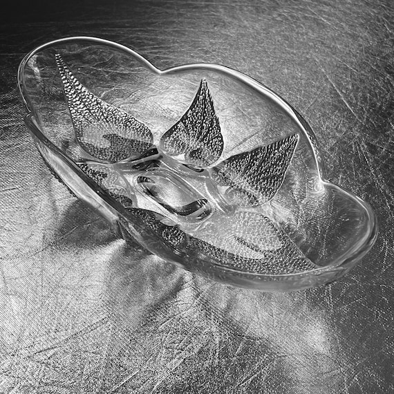 Mid Century 1950s Glass Serving Platter - Anchor Hocking Renaissance Club Beaded Leaf Design - Vintage Relish Dish Tableware Serveware