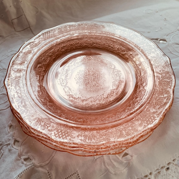 Normandie Pink Bread & Butter Plates by Federal Glass • 6" Depression Glass • 1930s Bouquet Lattice Pattern • Set of 4 or Individual Plate