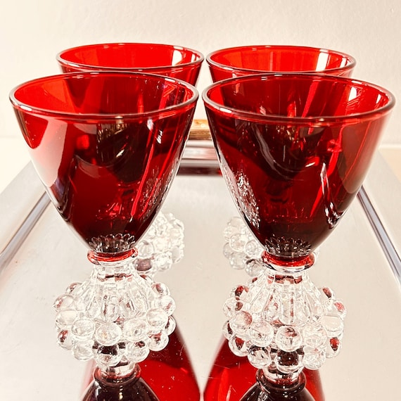 Set of 4 Vintage 1950s Cocktail Glasses, Berwick-Boopie-Ruby Red by Anchor Hocking