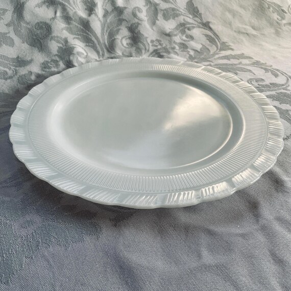 Rare 1940s Opalescent Milk Glass Cake Plate, Macbeth-Evans Oxford Torte Plate 12"