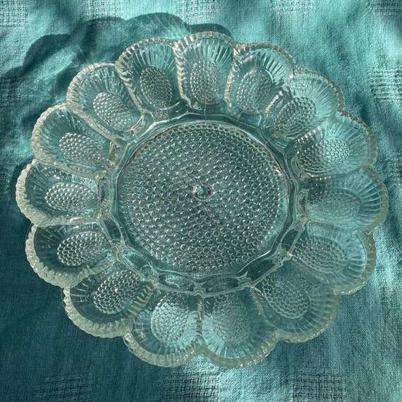 Vintage Indiana Glass Hobnail Deviled Egg Tray: Art Deco Relish Platter