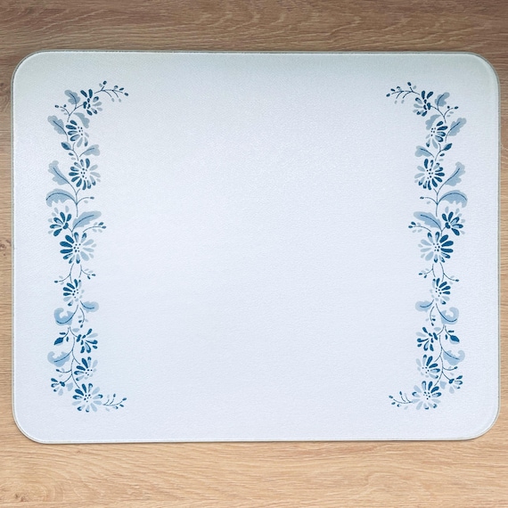 Vintage Corning Colonial Mist Tempered Glass Counter Saver: Blue Floral