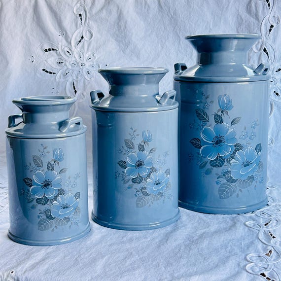 Vintage Blue Floral Ceramic Milk Canister Set – Cottagecore Farmhouse Kitchen Decor