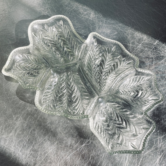 Jeannette Glass Co. 1950s 6 Part Serving Platter - Mid Century Retro Decor, Feather Pattern Glassware