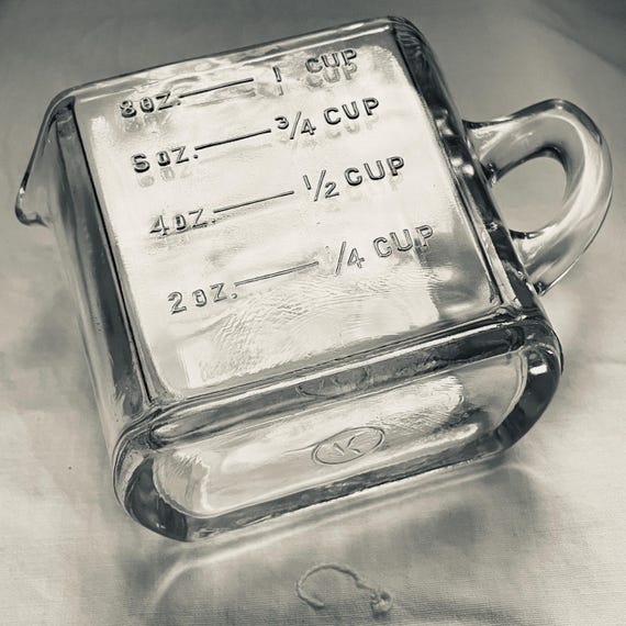 Hazel-Atlas for Kellogg’s Measuring Glass • 1 Cup / 8 oz Rectangular Depression Glass • Vintage 1920s Canadian All-Bran Giveaway