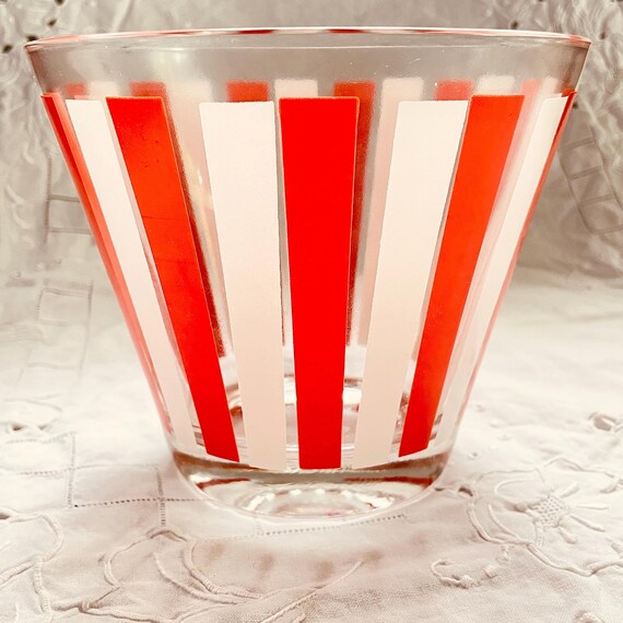 Vintage Hazel-Atlas Ice Bucket: Red Stripe Mid-Century Barware