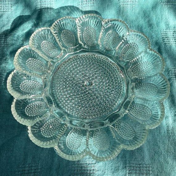 Vintage Indiana Glass Hobnail Deviled Egg Tray - Art Deco Relish Platter