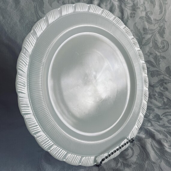 Rare 1940s Opalescent Milk Glass Cake Plate, Macbeth-Evans Oxford Torte Plate 12"