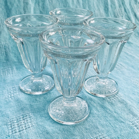Set of 4 1950s Vintage Soda Fountain Sundae Glasses by Libbey Glass Co., Fruit Parfaits, Ice Cream Sundae Cups