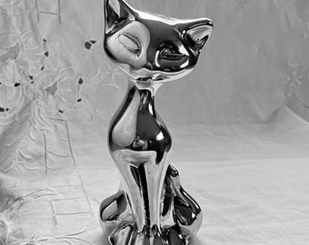 Mid-Century Modern Aluminum Cat Figurine by Hoselton Studios • Signed 1236 • Canadian Vintage Decor • MCM Desk or Shelf Sculpture