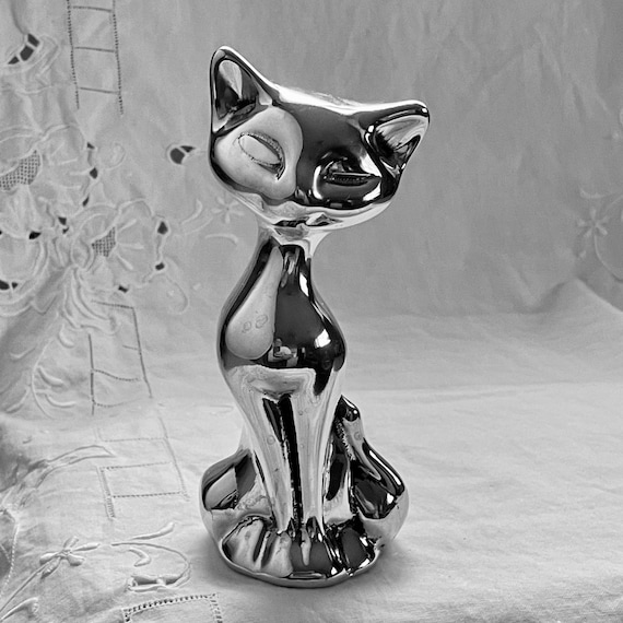 Mid-Century Modern Aluminum Cat Figurine by Hoselton Studios • Signed 1236 • Canadian Vintage Decor • MCM Desk or Shelf Sculpture