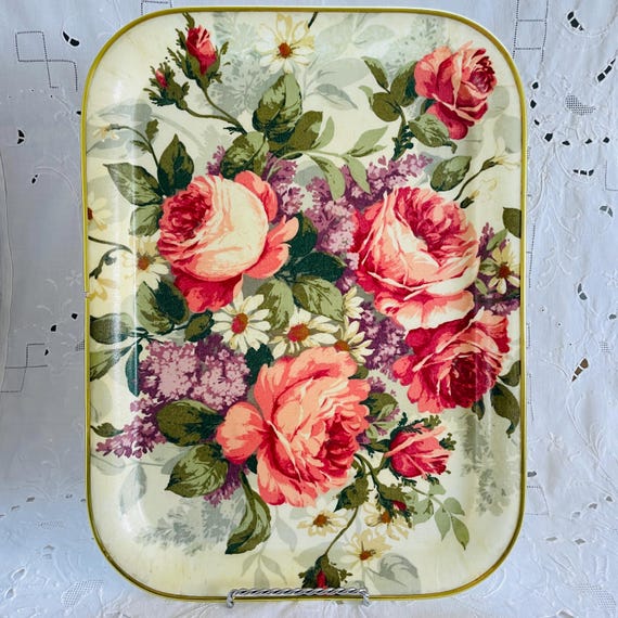 Vintage Floral Tray: 1970s Flower Power Keswick Fancy Goods