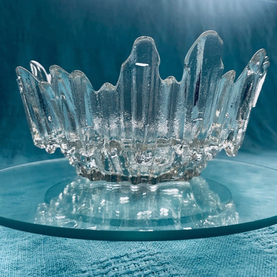 Art Glass Decorative Bowl Revontulet Tauno Wirkkala for Humppila Glass Finland Mid Century MCM Finnish Ice Glass Vintage Decor Tableware