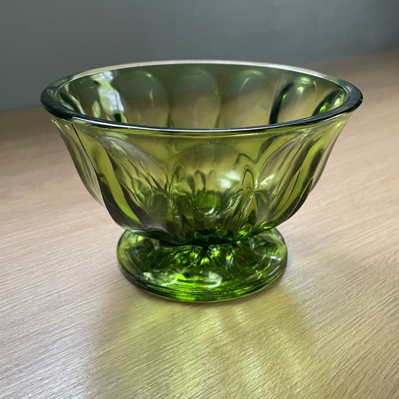 Pedestal Base Open Candy Dish Fairfield Avocado Green Glass by Anchor Hocking Candies Bonbons Nuts Snacks Serving Dish MCM Vintage Serveware