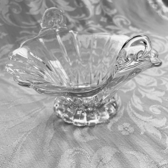 New Martinsville Janice Bonbon Dish, 1920s Clear Glass Candy Bowl, Elegant Depression Era Glass