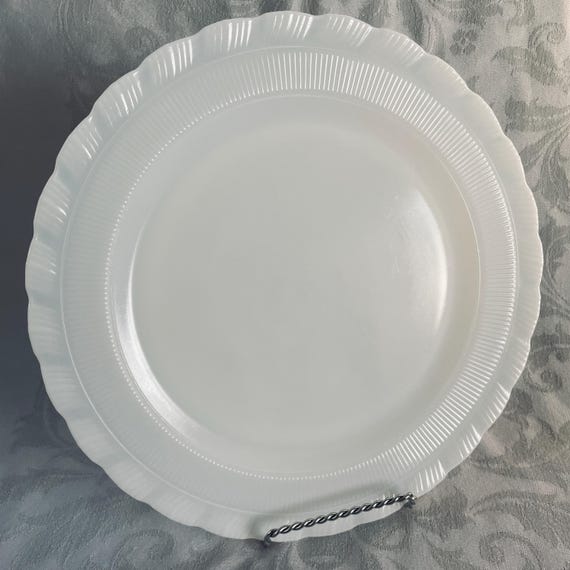 Rare 1940s Opalescent Milk Glass Cake Plate, Macbeth-Evans Oxford Torte Plate 12"