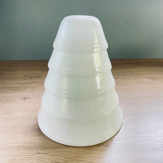 Retro Federal Glass Dura White Milkglass Mixing Bowls - Complete Set of Five, Vintage Milk Glass Bowls