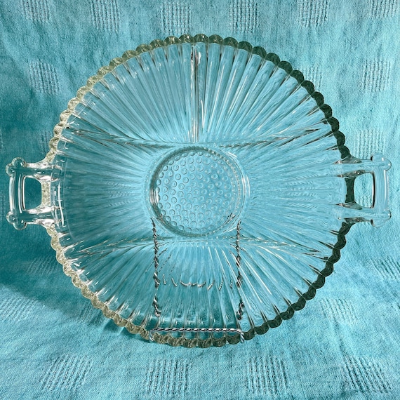 1940s Jeannette Glass Relish Set: Vintage National Clear Serving Platter