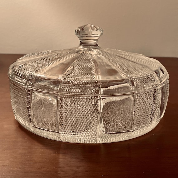 1950s Dewdrop Pattern Candy Dish & Lid by Jeannette Glass Co.