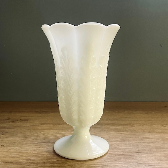 Vintage Milk Glass Vase with Fern Leaf Design from E.O. Brody - MCM Decor