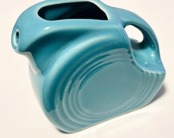 Vintage Fiesta Mini Disc Pitcher, Turquoise Art Deco Creamer, Homer Laughlin Syrup Server