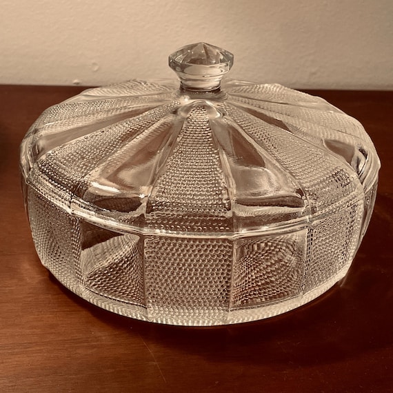 1950s Dewdrop Pattern Candy Dish & Lid by Jeannette Glass Co.