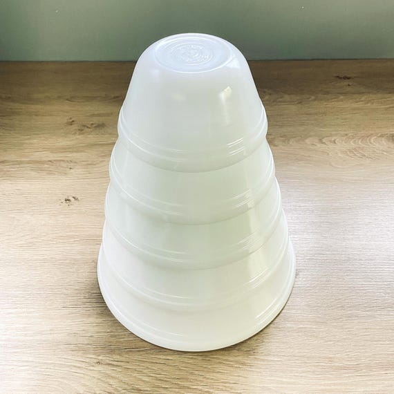 Retro Federal Glass Dura White Milkglass Mixing Bowls - Complete Set of Five, Vintage Milk Glass Bowls